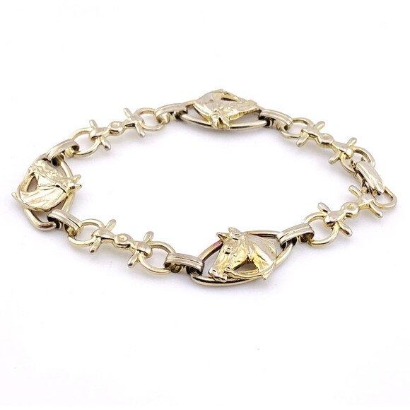 Vintage Silver Plated Horse and Bit Chain Bracelet 6.75 In Long - Picture 3 of 4